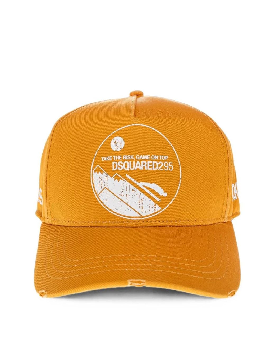 DSquared² Orange Logo-Print Distressed Baseball Cap for men