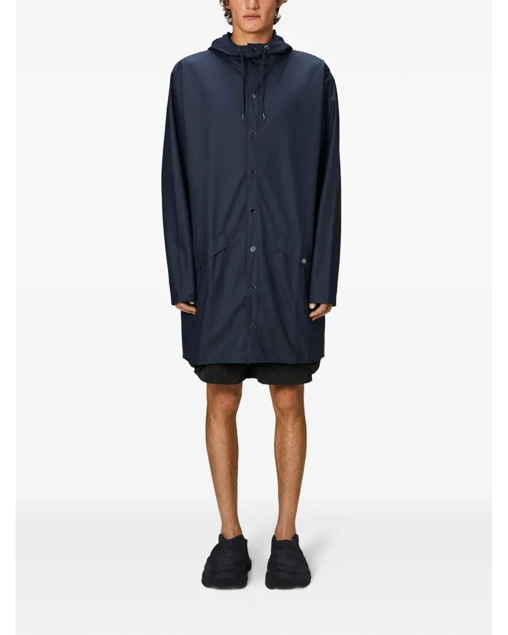 Rains Blue Button-Fastening Hooded Coat