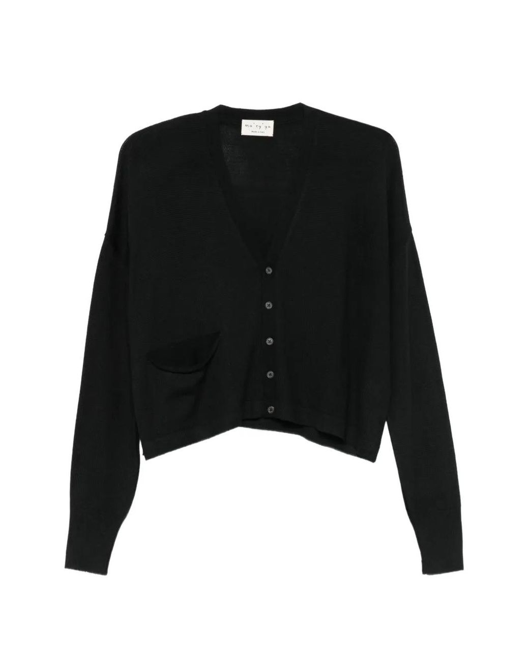 Ma'ry'ya Black V-Neck Patch-Pocket Cardigan