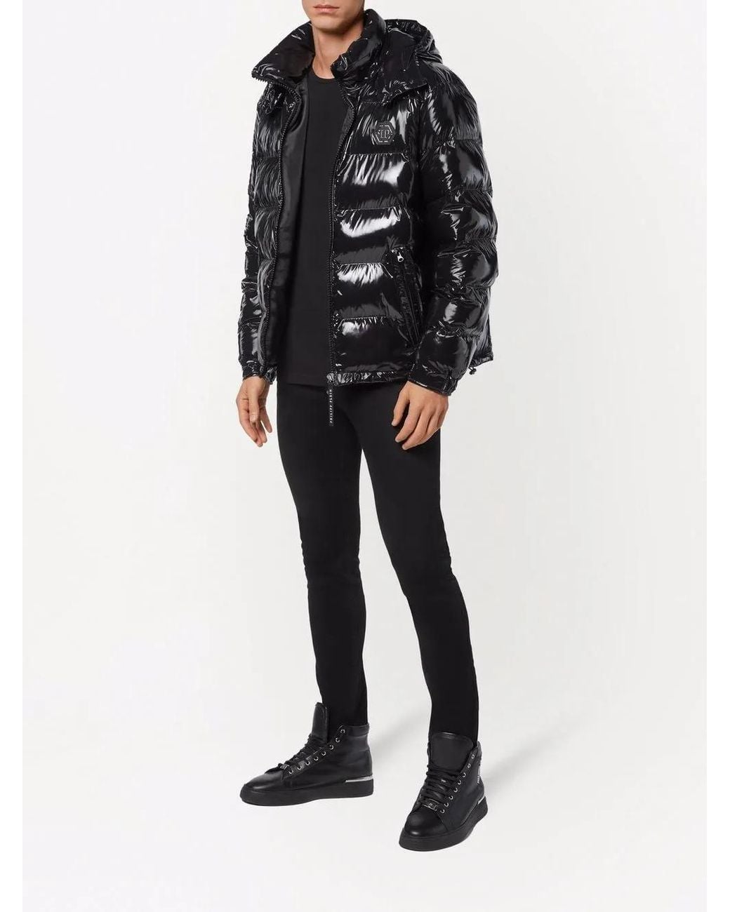 Philipp Plein Black High-shine Padded Jacket for men