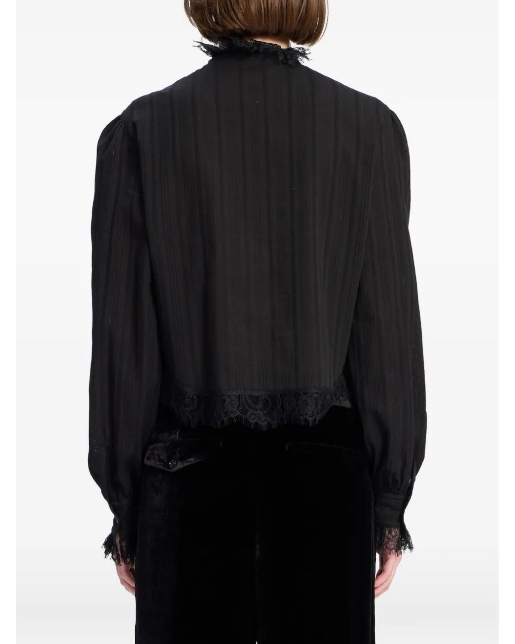 Ann Demeulemeester Black Lace-Trimmed Ruffled Shirt