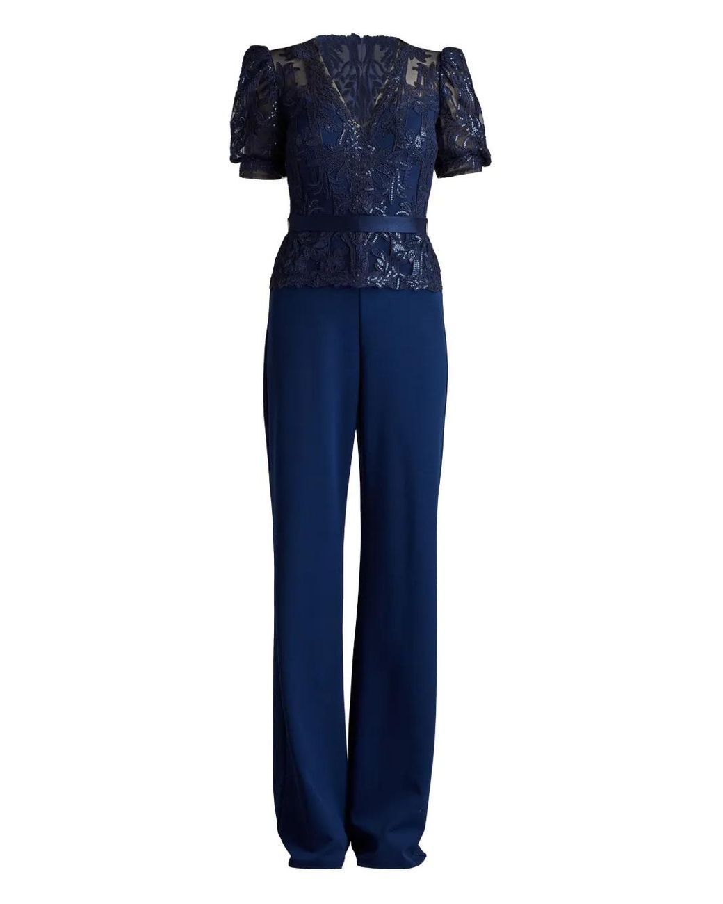 Tadashi Shoji Blue Sequin Lace Jumpsuit