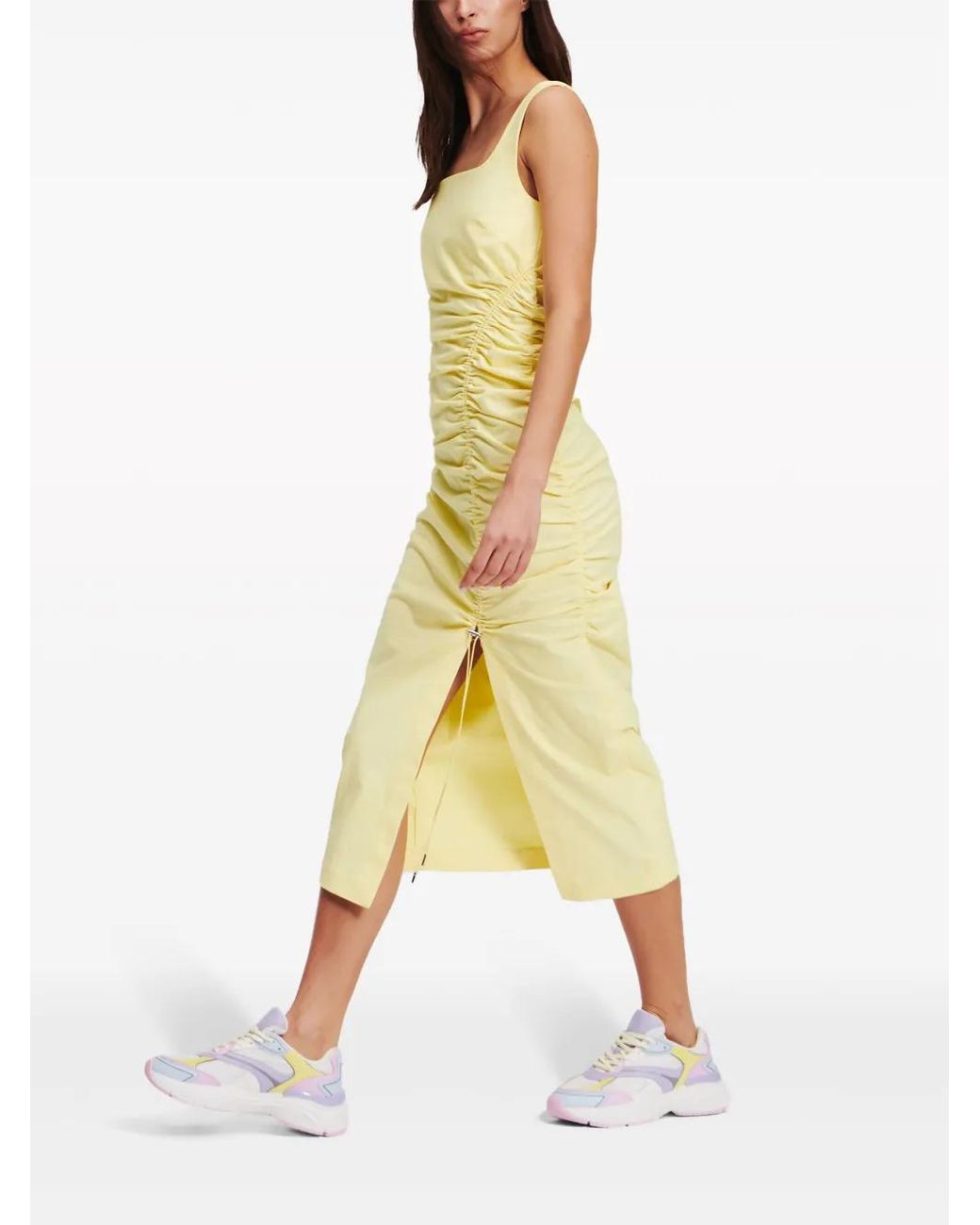 Karl Lagerfeld Yellow Draped Stretch-Cotton Dress