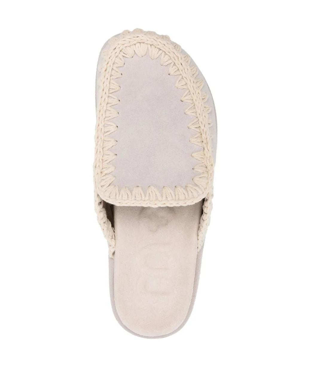 Mou White Whipstitch-Trim Suede Mules