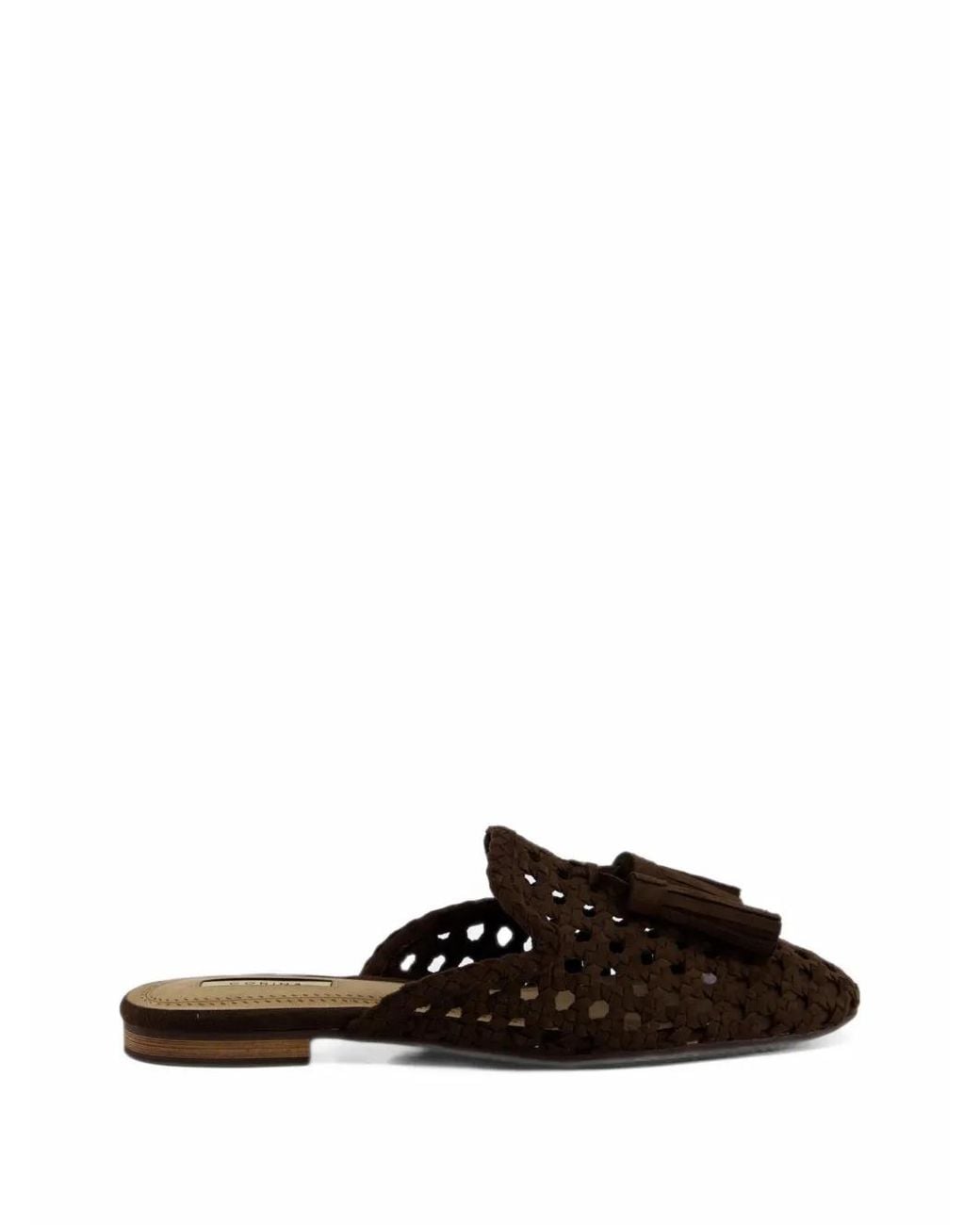 Corina Black M6160 Woven Tassel-Detail Flat Mules