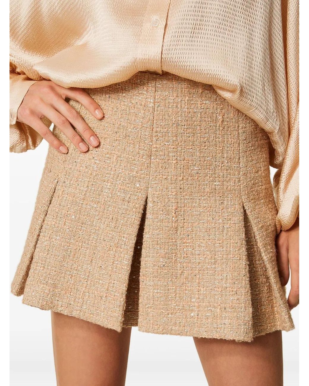 Twinset Natural Bouclé Pleated Mini Skirt