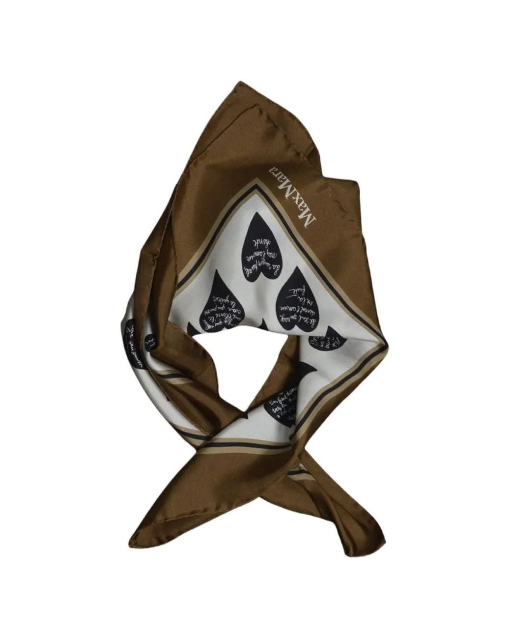 Max Mara Brown Écharpe En Soie À Cœurs Imprimés