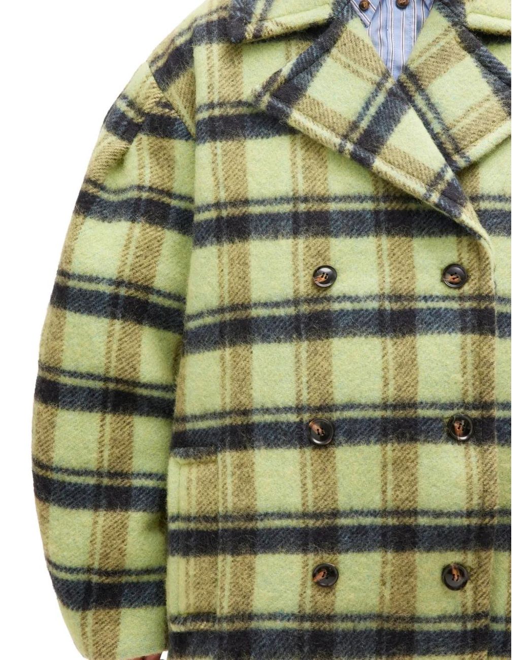 Ganni Green Check Oversized Brushed Midi Coat