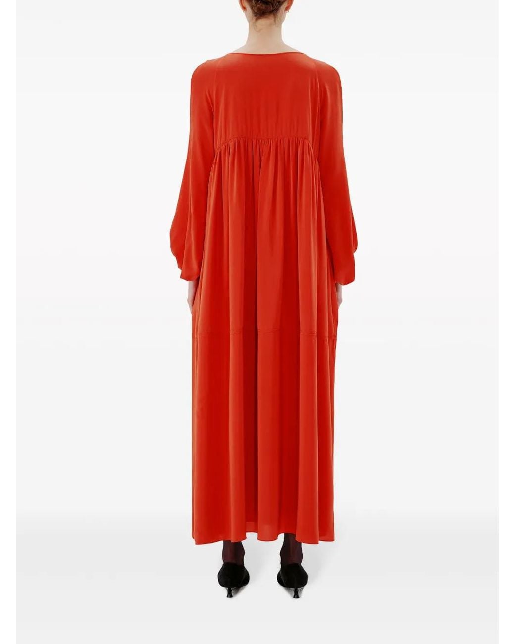 Another Tomorrow Red Pleated Empire Midi Dress