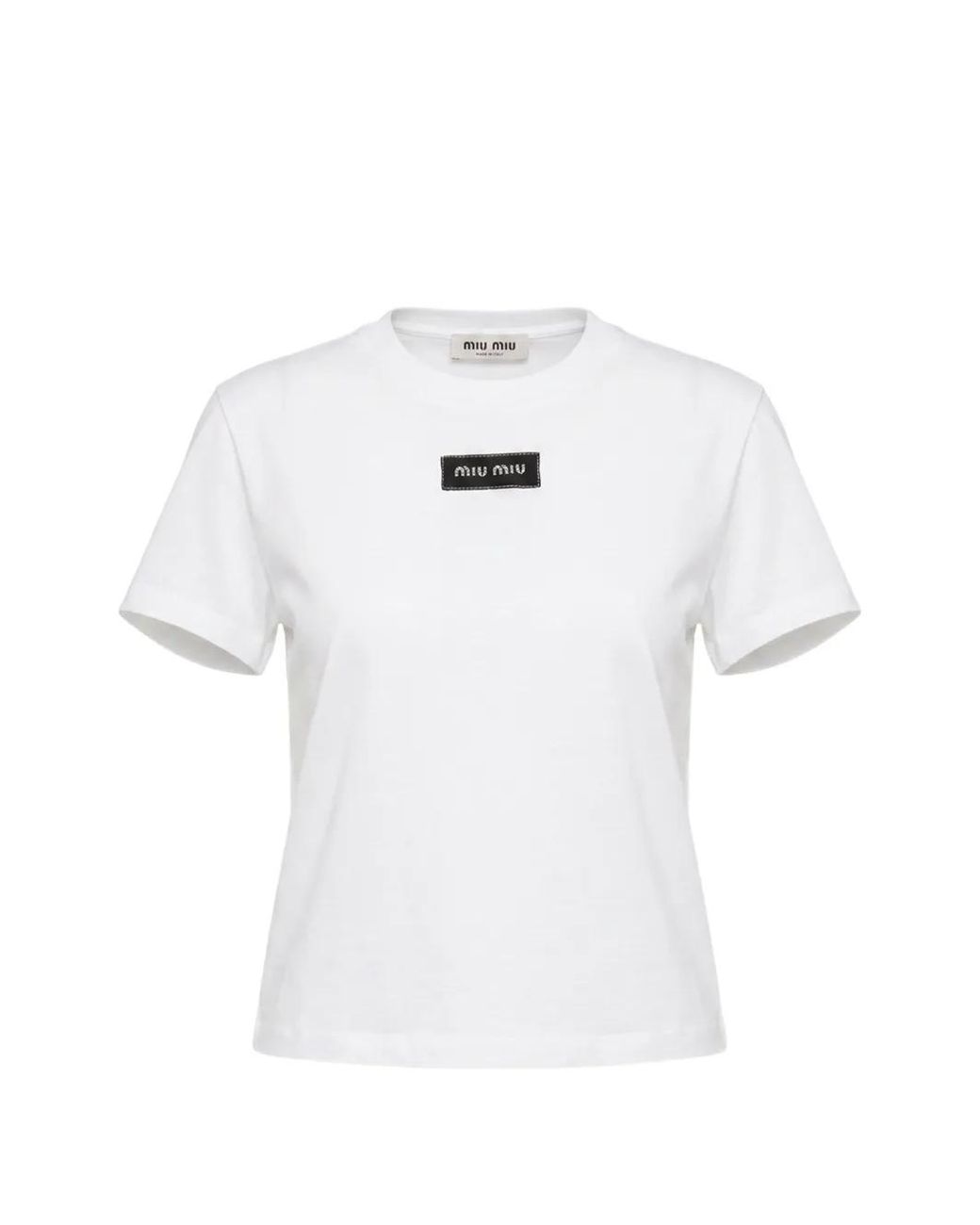 Miu Miu White Crew-Neck Logo-Patch T-Shirt