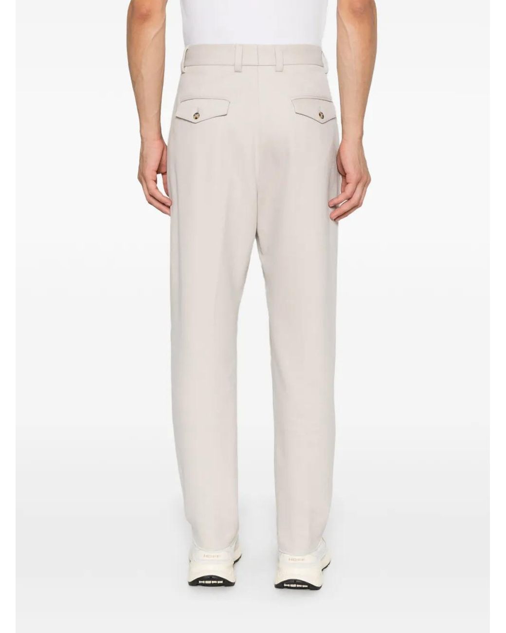 Eleventy White Pleated Tapered Trousers for men