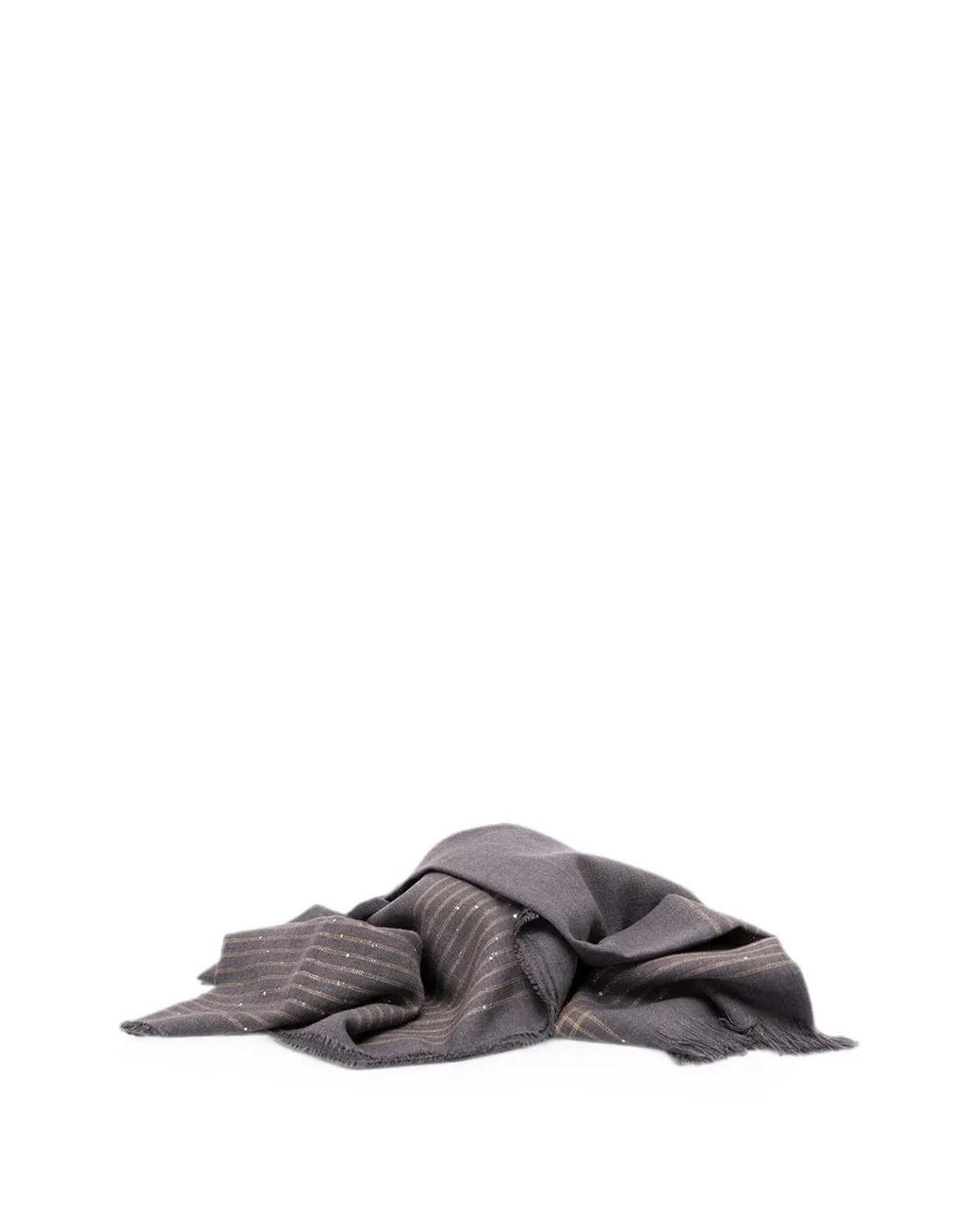 Peserico Gray Sequin-Embellished Striped Scarf