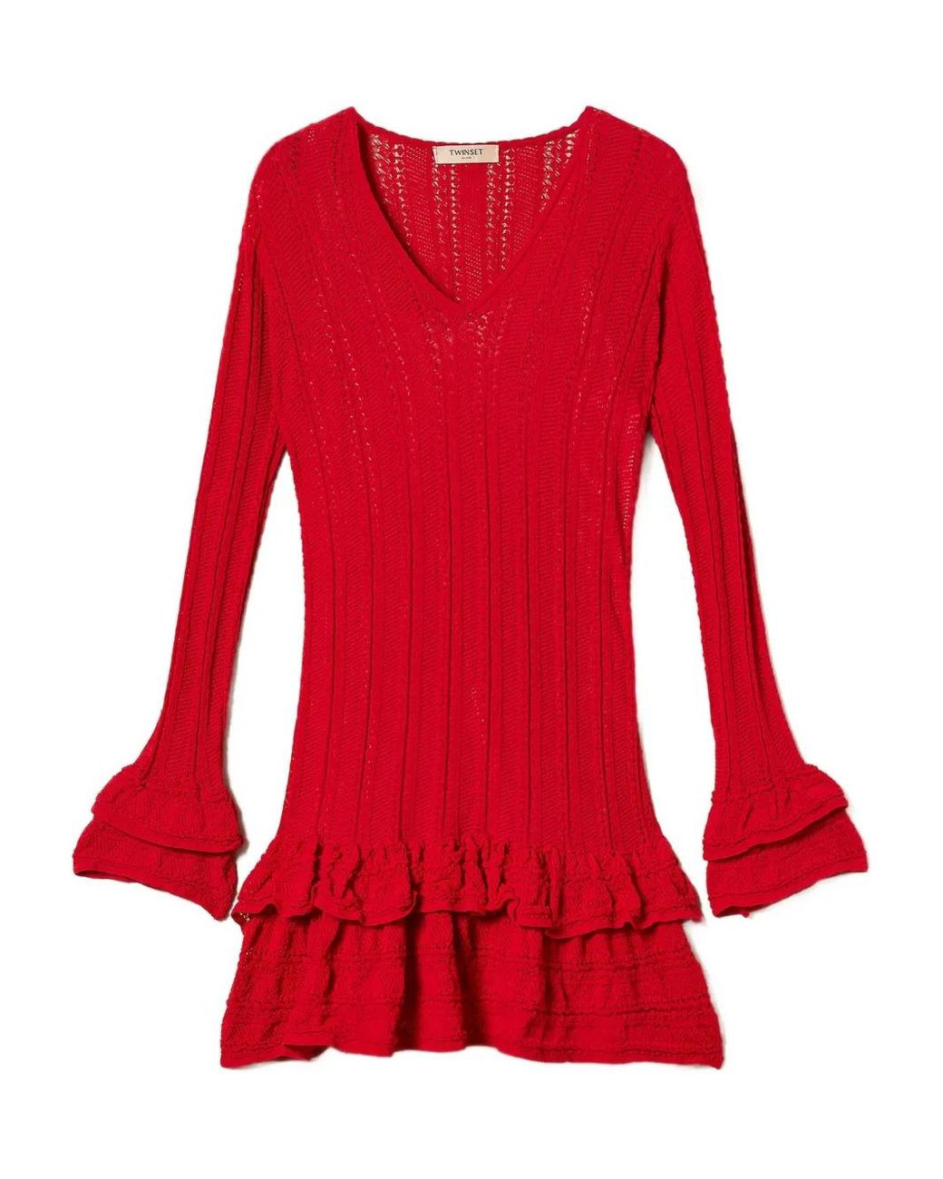 Twinset Red Knitted Ruffled Mini Dress