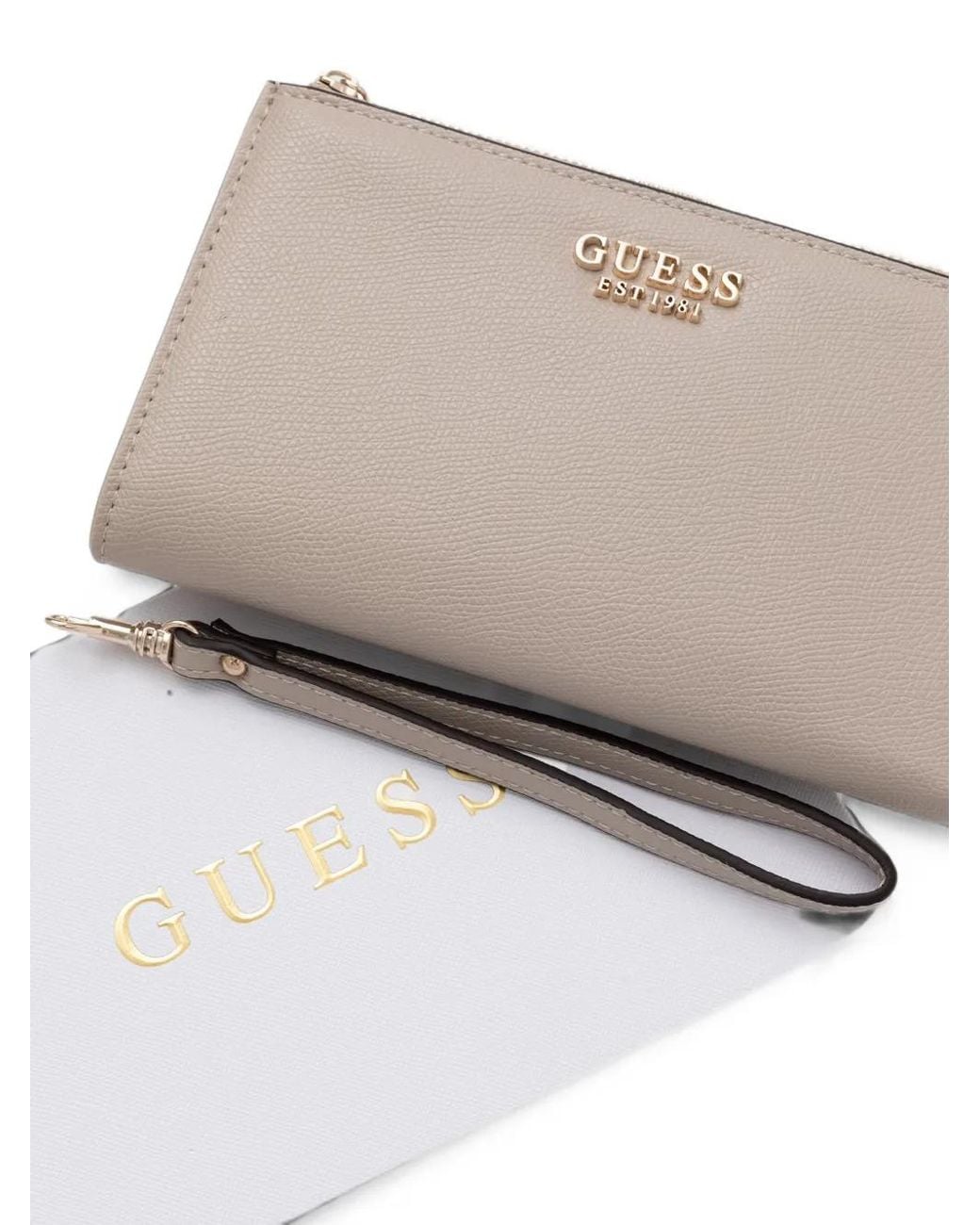 Guess Gray Logo-Plaque Wristlet Wallet