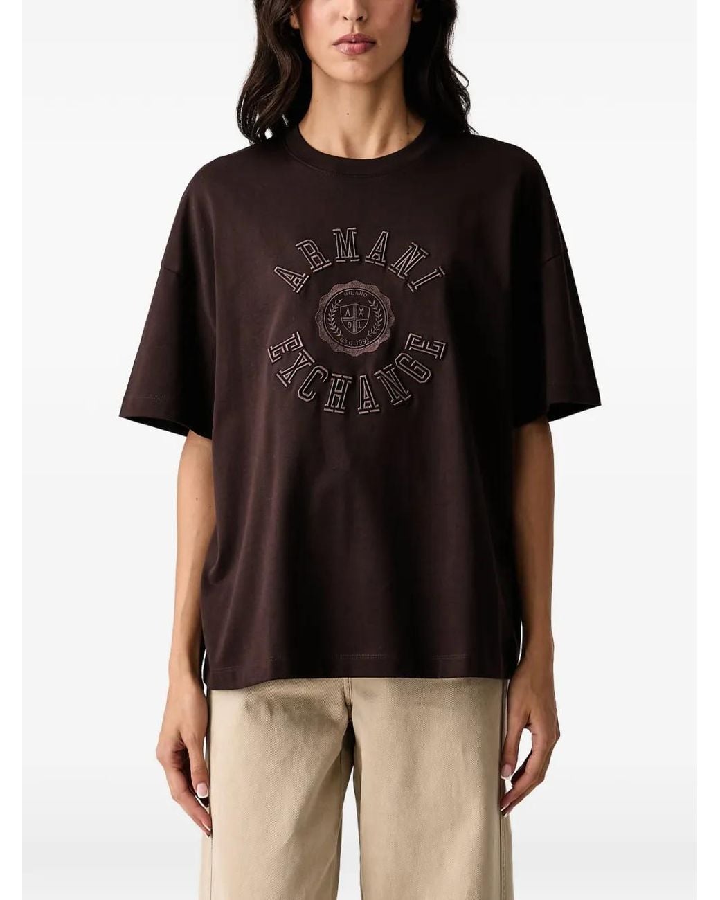 ARMANI EXCHANGE Black Logo-Embroidered T-Shirt