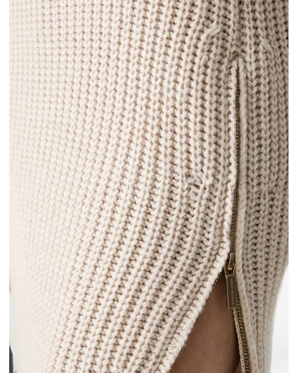 ARMANI EXCHANGE Natural Ribbed-Knit Roll-Neck Midi Dress