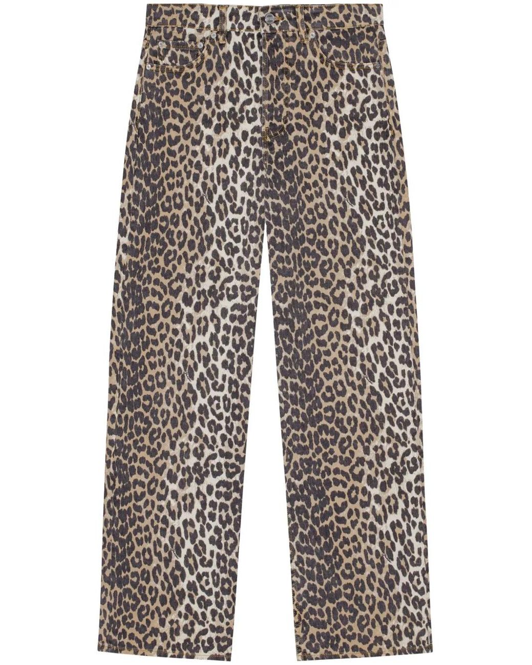 Ganni Gray Leopard-Print Trousers