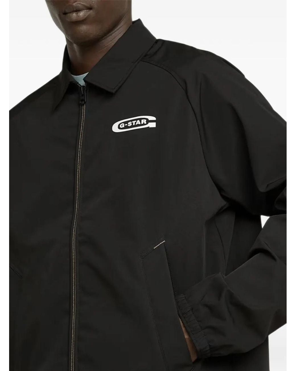 G-Star Black Logo-Print Zip-Up Shirt Jacket for men