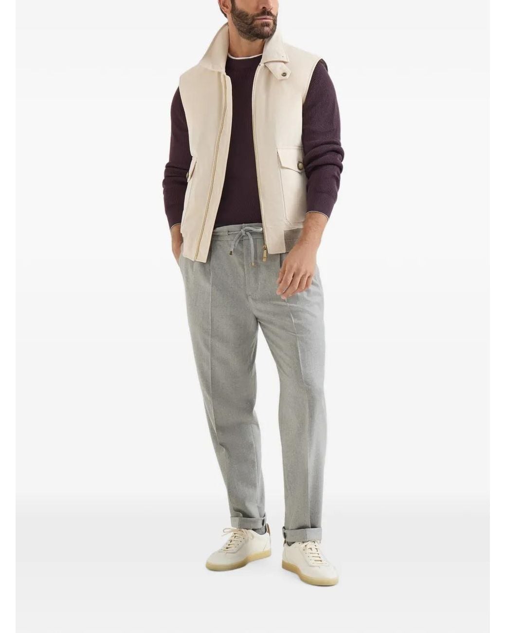 Brunello Cucinelli Gray Virgin Wool Pants With Drawstring for men
