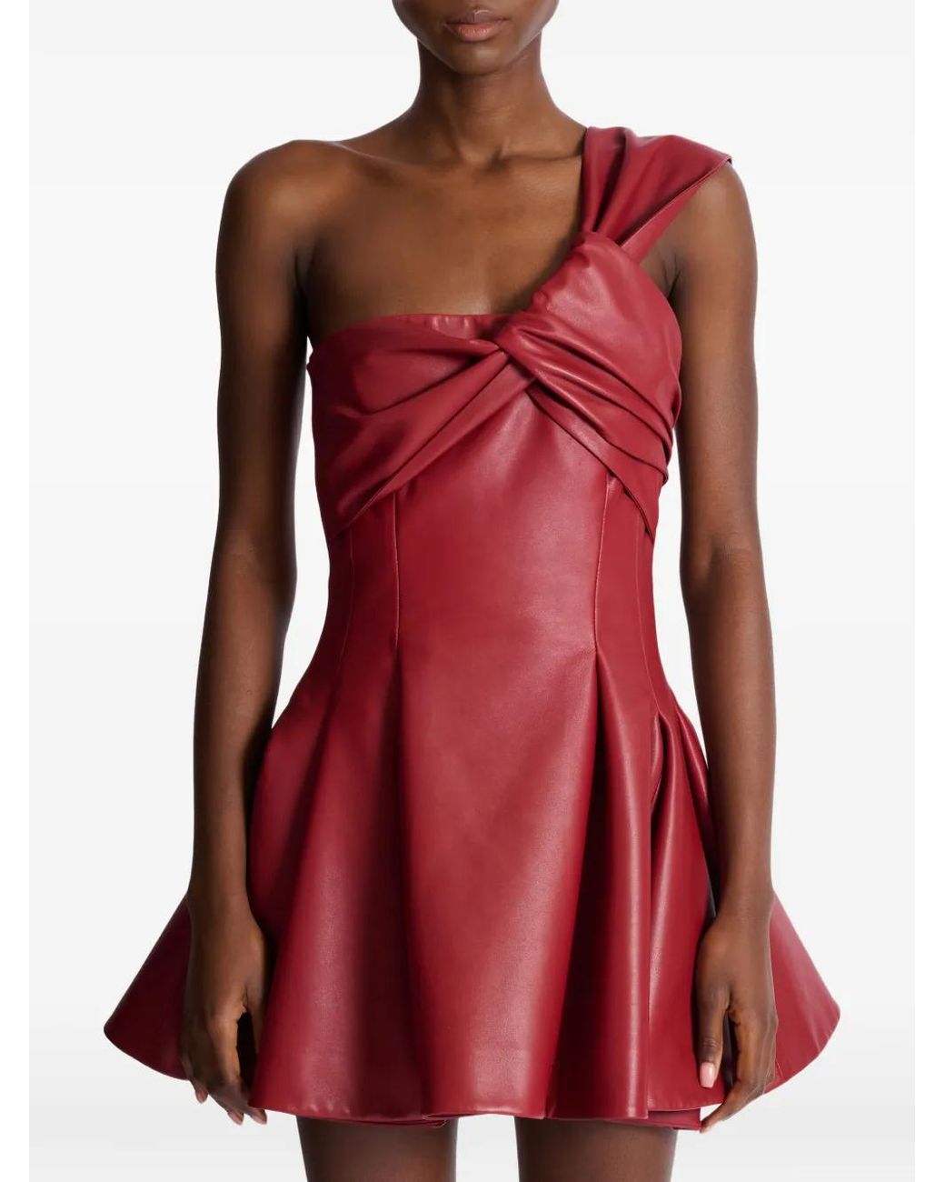 Balmain Red Smooth Leather One-Shoulder Dress