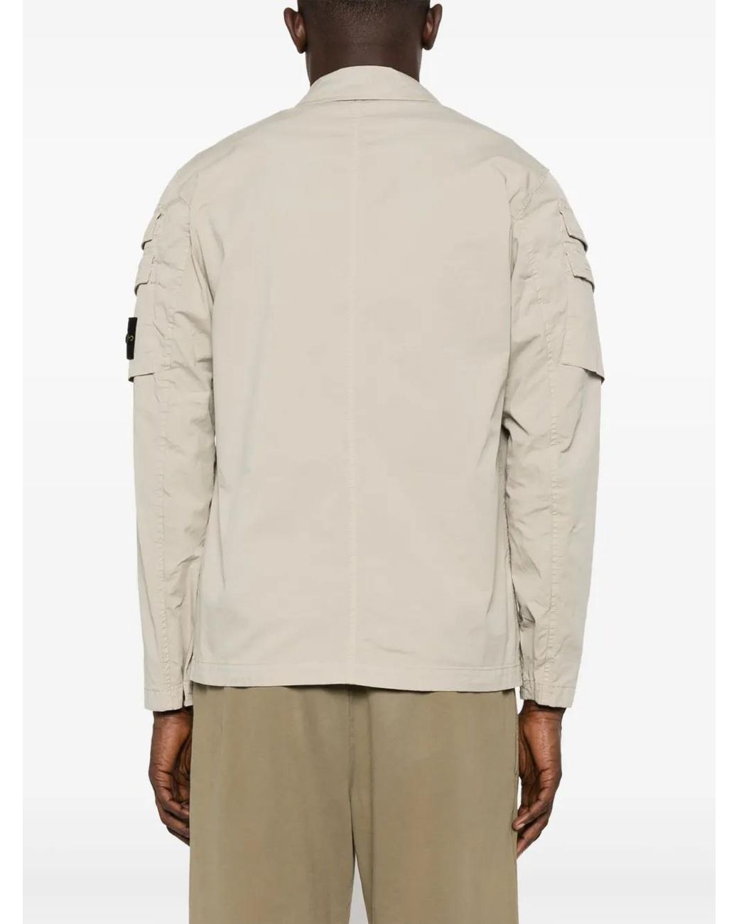 Stone Island Natural Compass-Patch Zip-Up Shirt Jacket for men