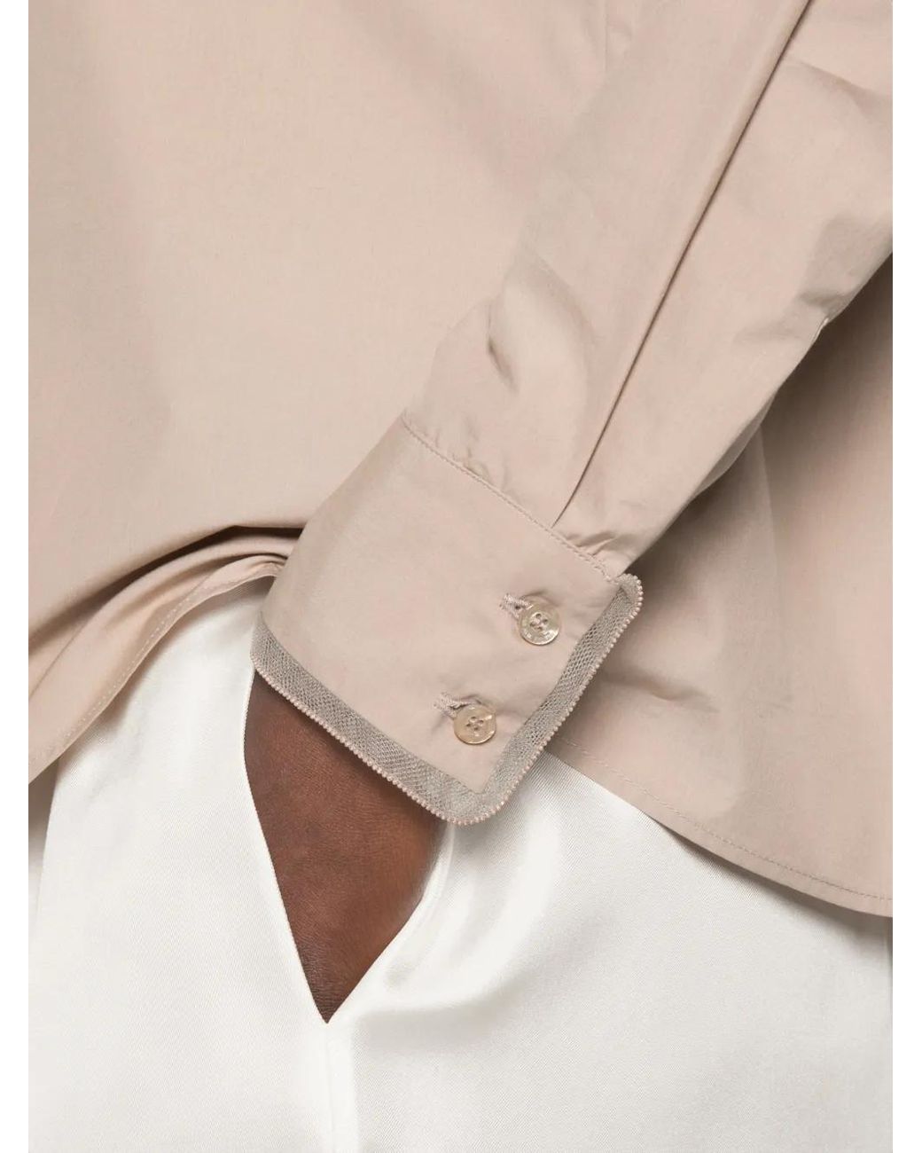 Fabiana Filippi Natural Beaded-Trim Long-Sleeve Shirt