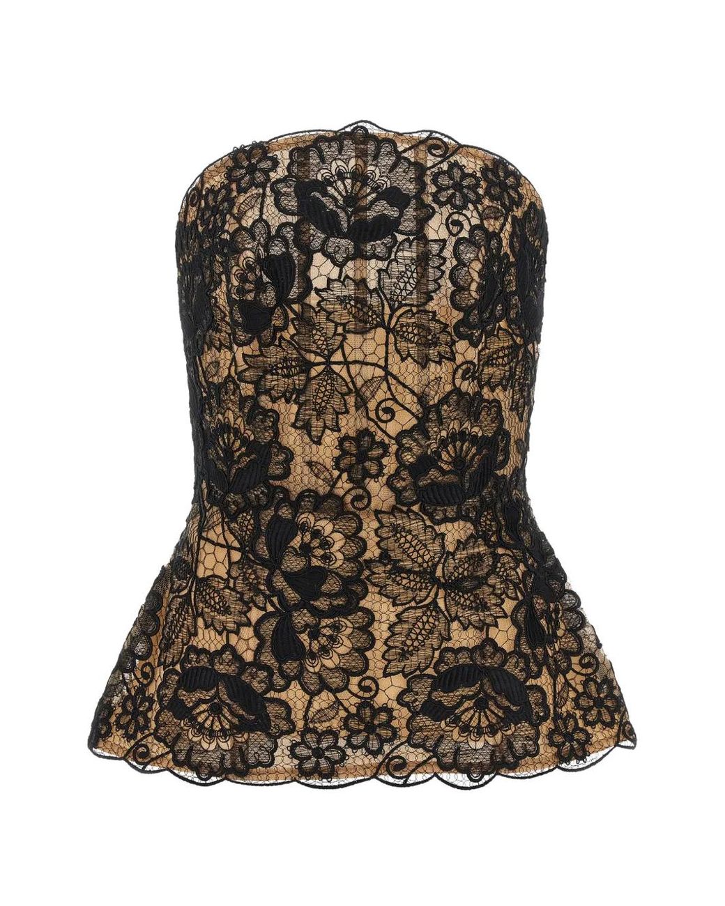 Elie Saab Green Floral Guipure Lace Corset Top