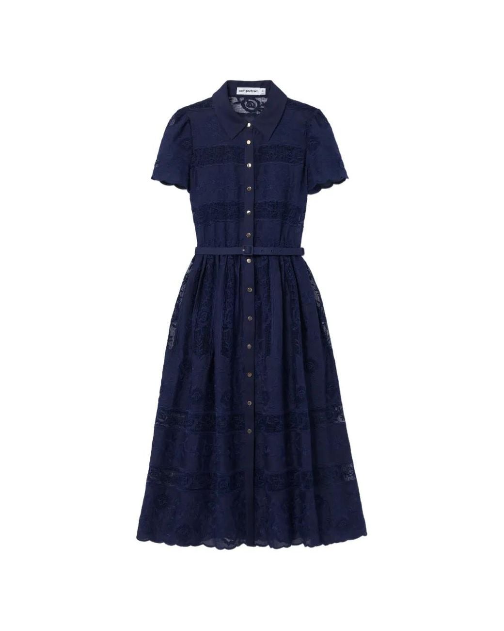 Self-Portrait Blue Ramie Collared Midi Dress