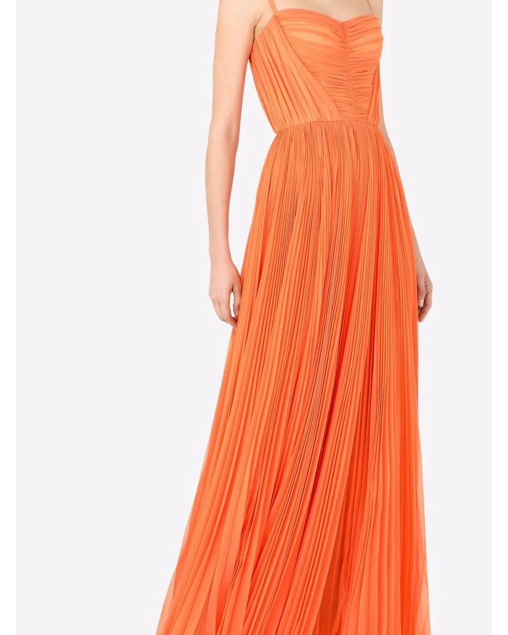 Dolce & Gabbana Orange Robe Longue À Design Plissé