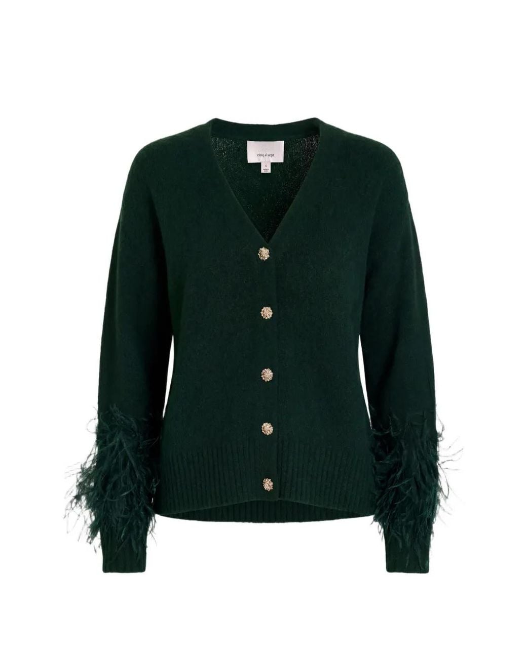 Cinq À Sept Green Briana Feather-Trim Cardigan