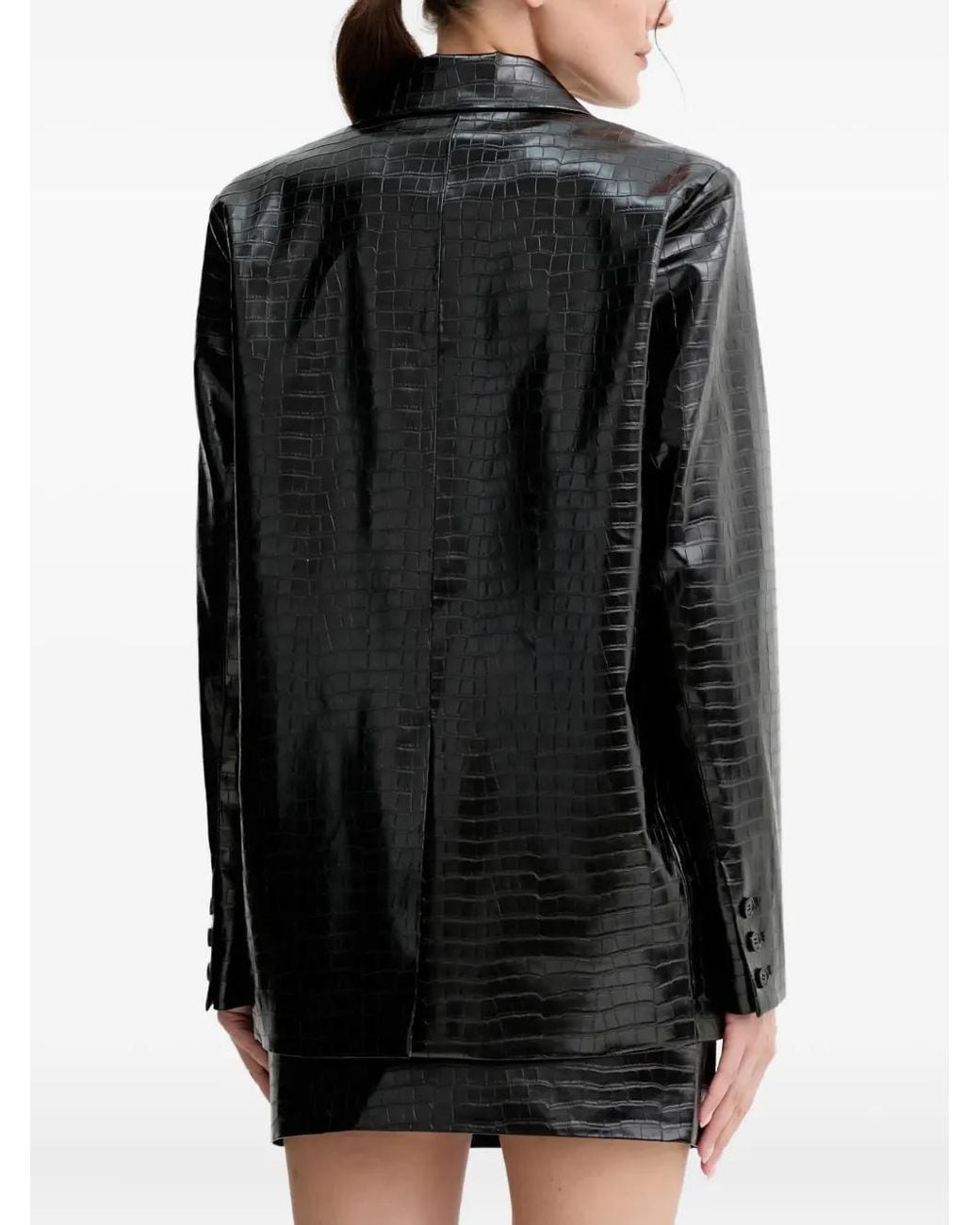 Isabelle Blanche Black Crocodile-Embossed Button-Up Blazer