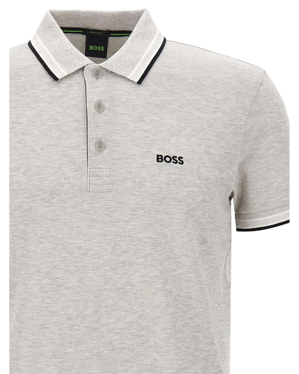 Boss White Polo À Bords Rayés for men