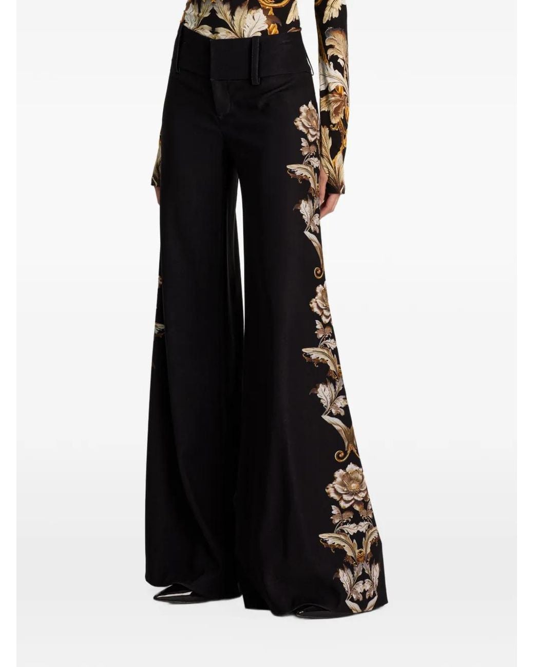 Alice + Olivia Black Pantalon Olivia Ample À Empiècements En Dentelle