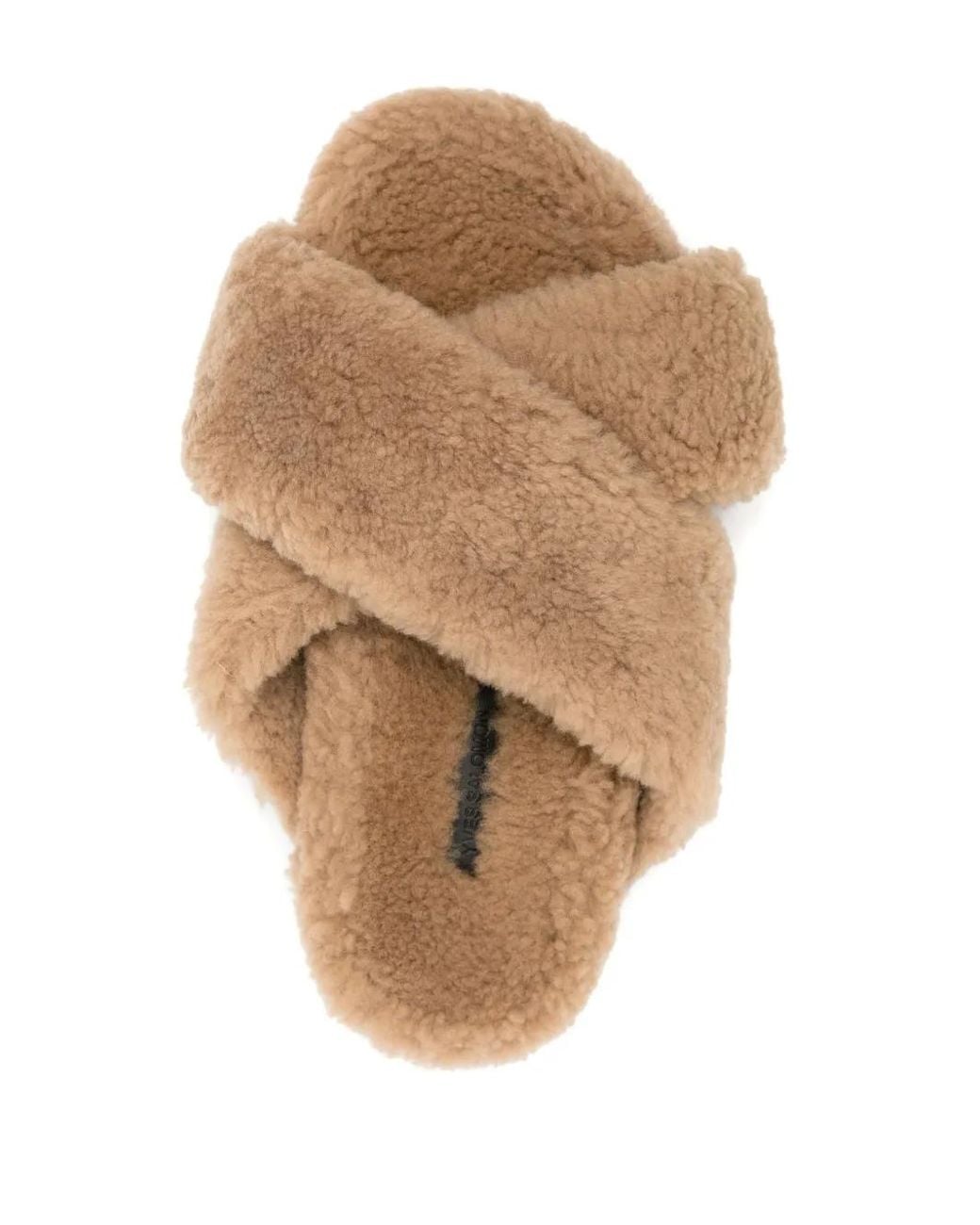 Yves Salomon Natural Crossover-Strap Shearling Slippers