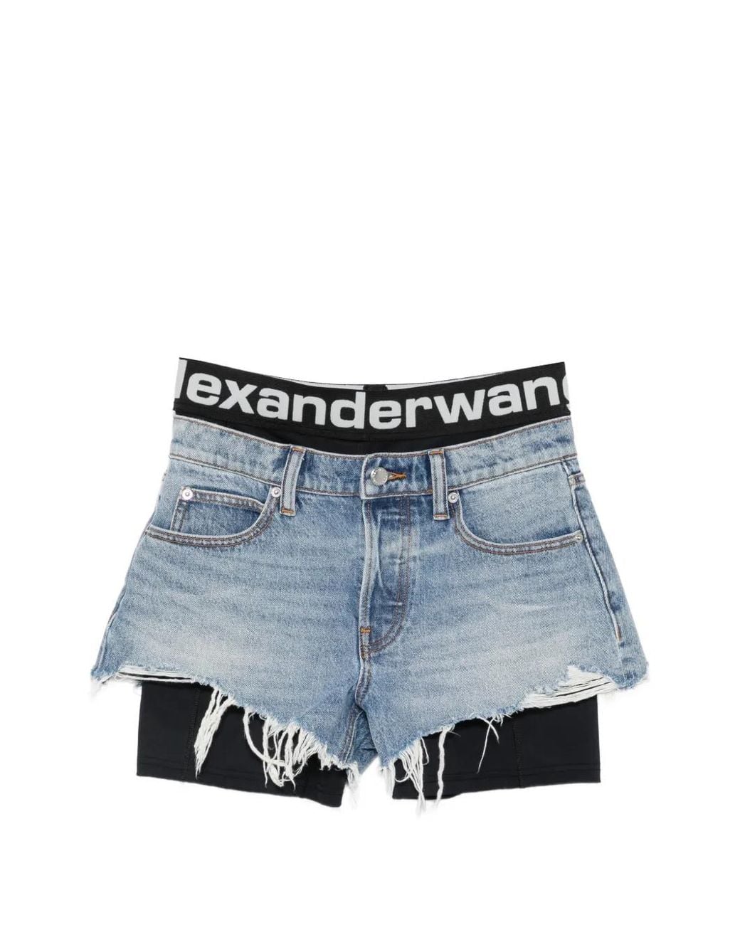 Alexander Wang Blue Layered Frayed Shorts