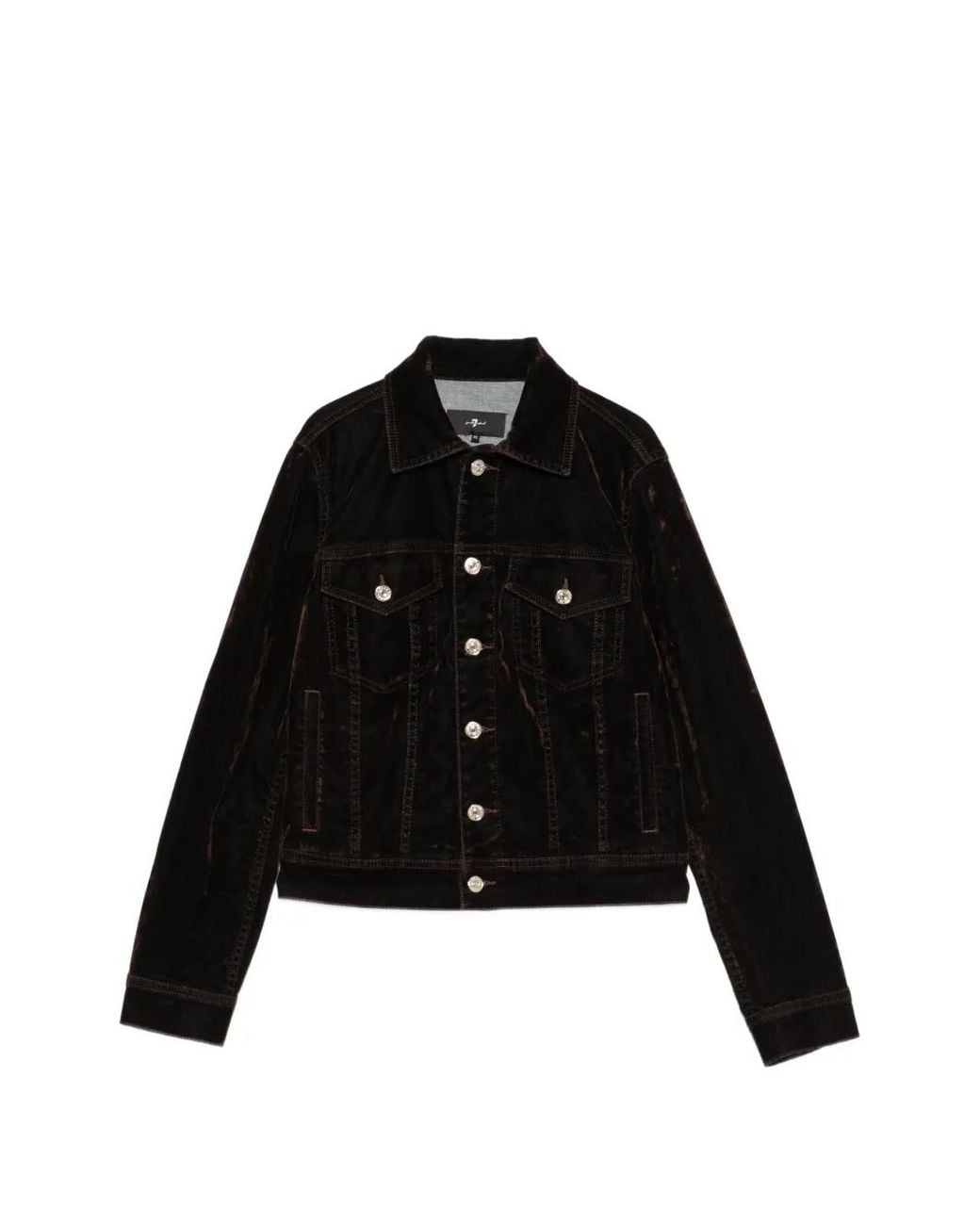 7 For All Mankind Black Velvet-Effect Button-Up Jacket