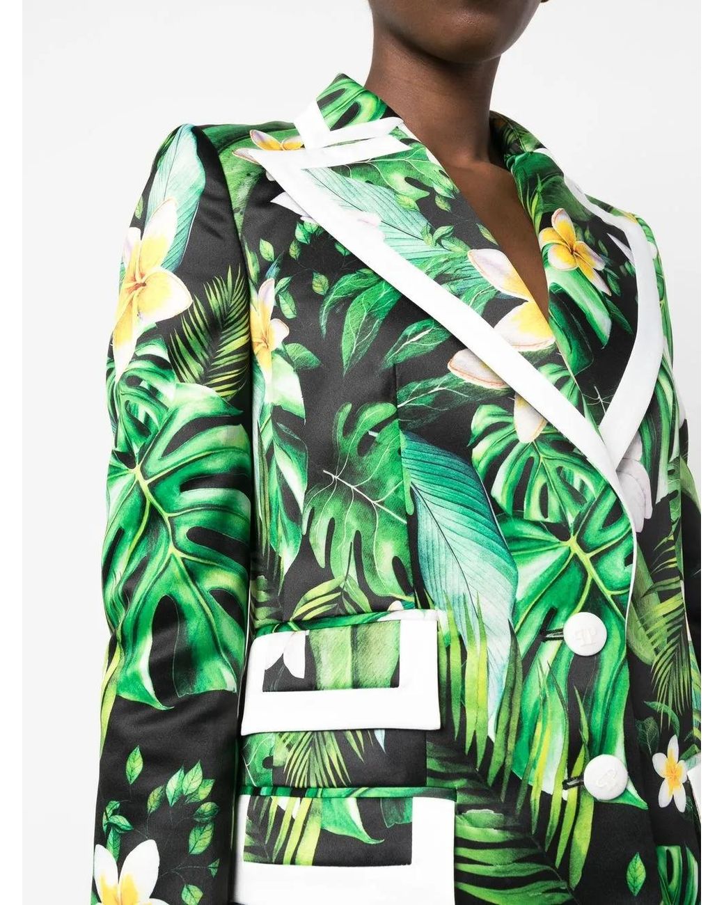 Philipp Plein Green Floral-Print Single-Breasted Blazer