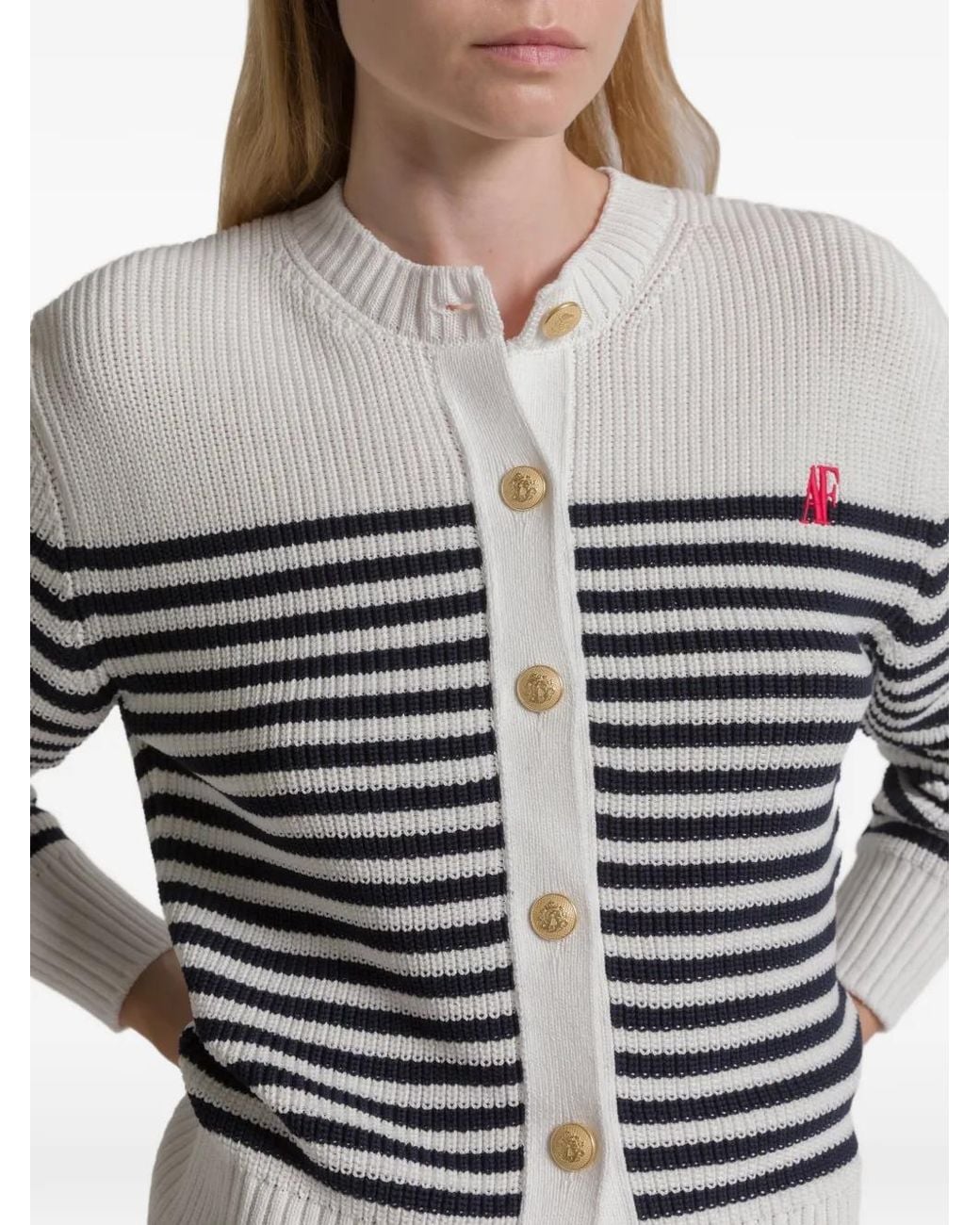 Alberta Ferretti White Striped Buttoned Cardigan