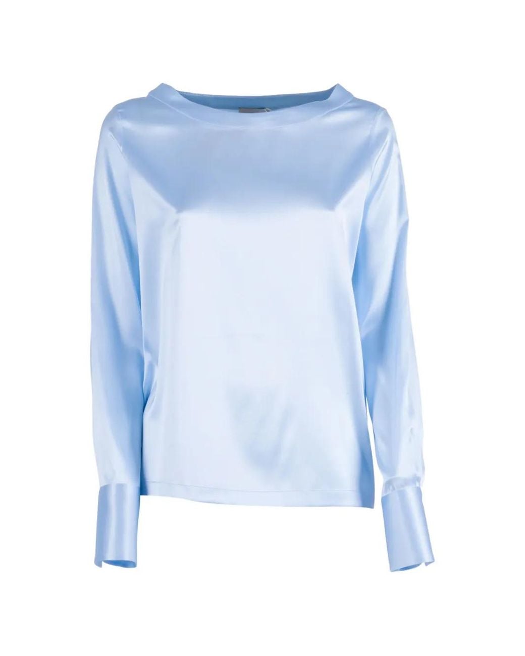 Mazzarelli Blue Satin-Finish Long-Sleeved Blouse