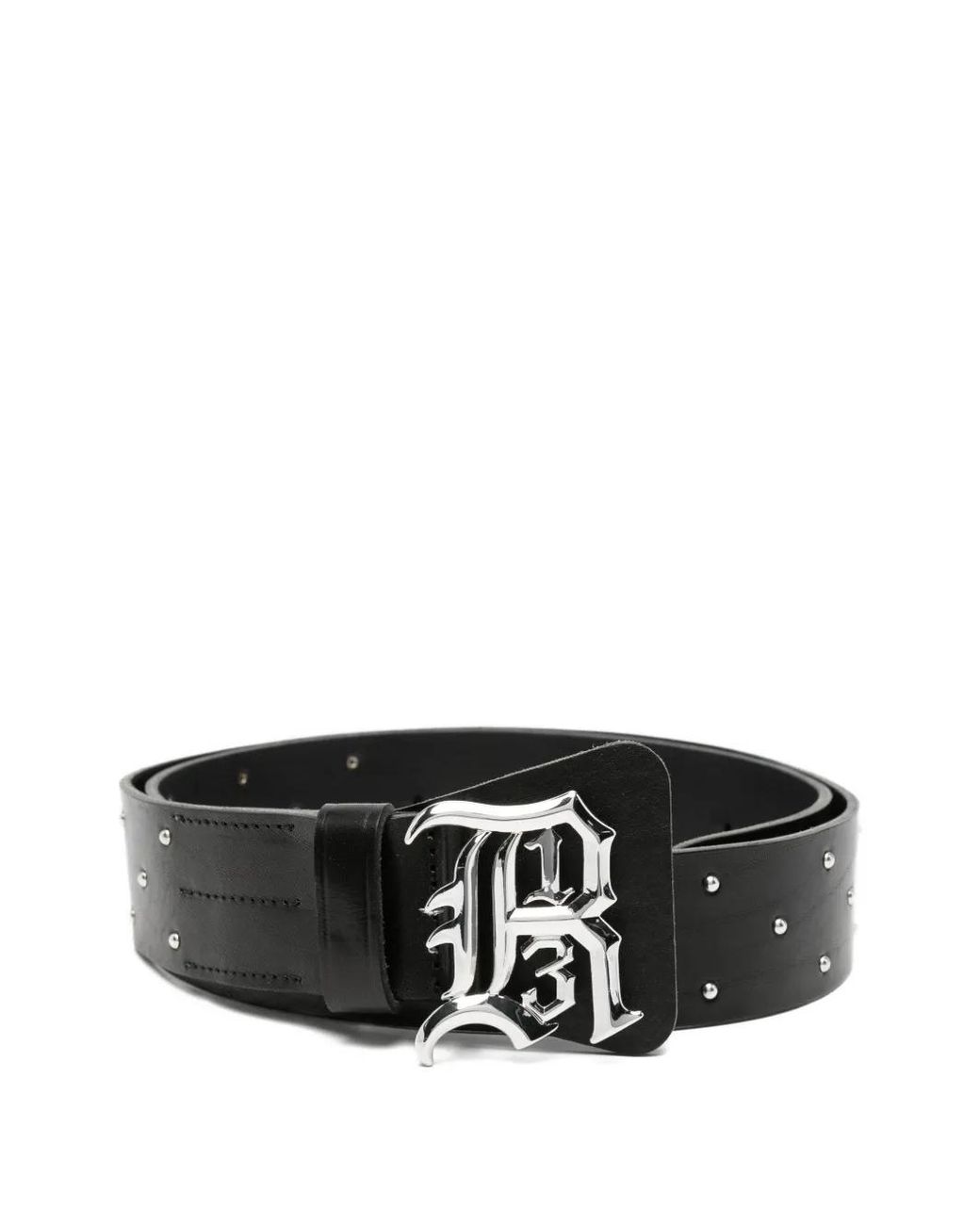 R13 Black Studded Logo-Buckle Belt