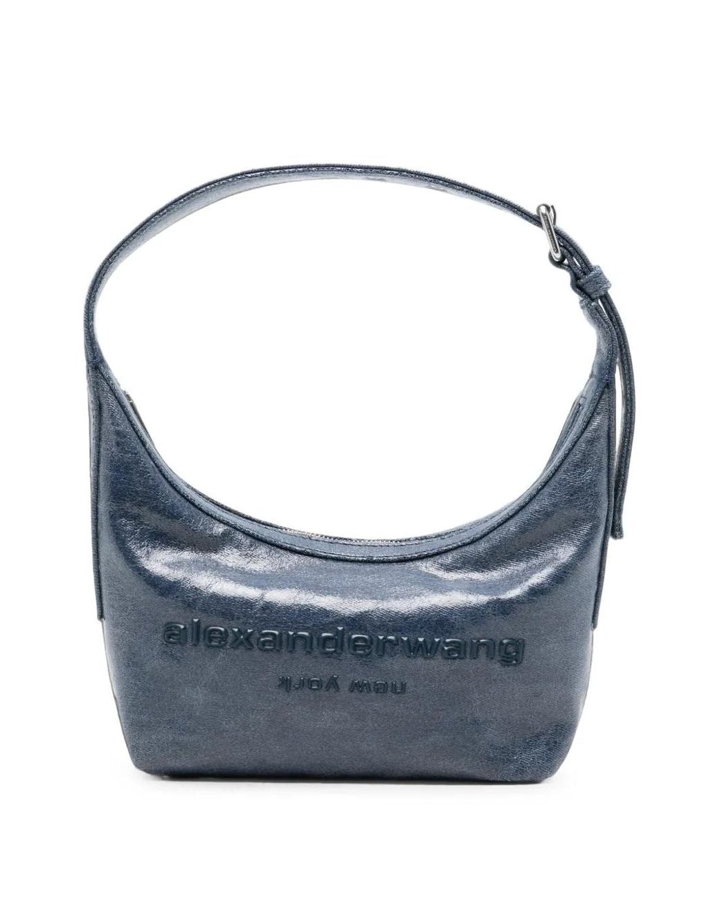 Alexander Wang Blue Crinkled-Effect Logo-Debossed Shoulder Bag