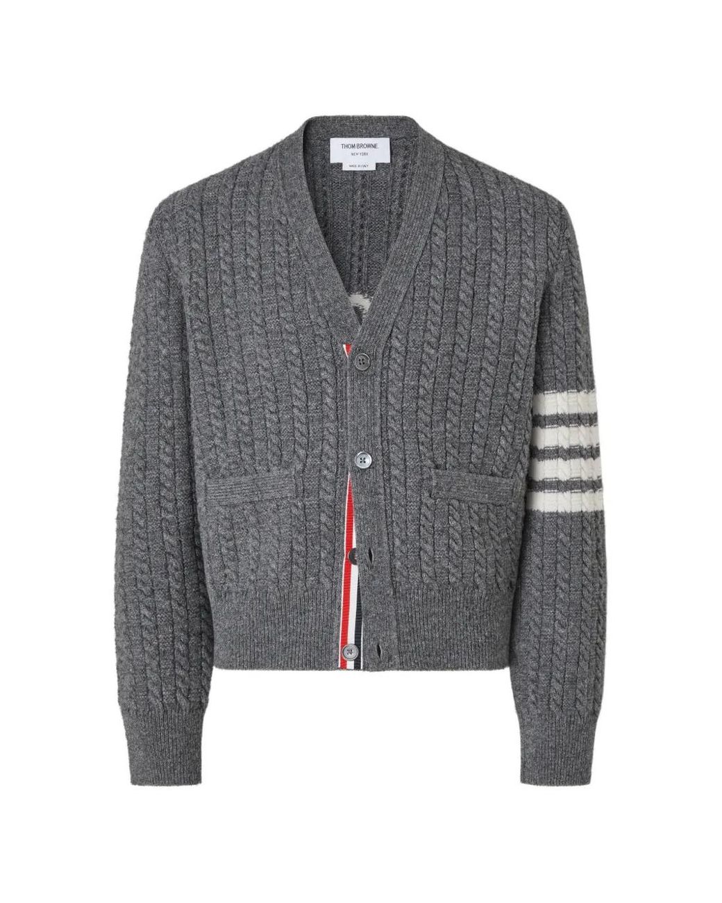 Thom Browne Gray Merino Wool 4-Bar Intarsia Anchor Cardigan for men