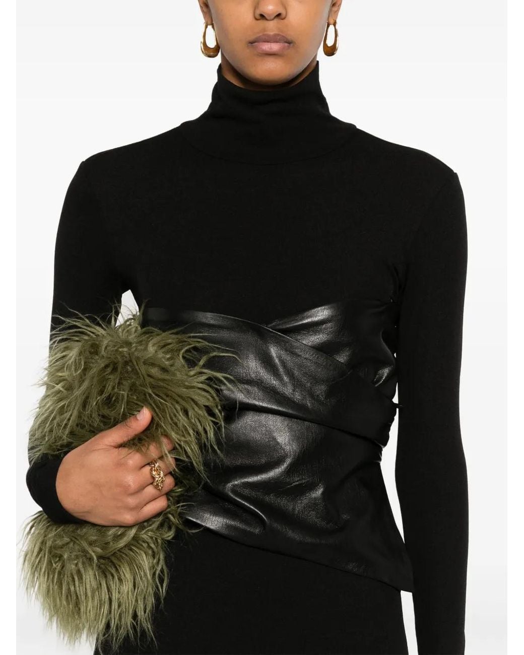 Nanushka Black Draped-Panel Roll-Neck Maxi Dress