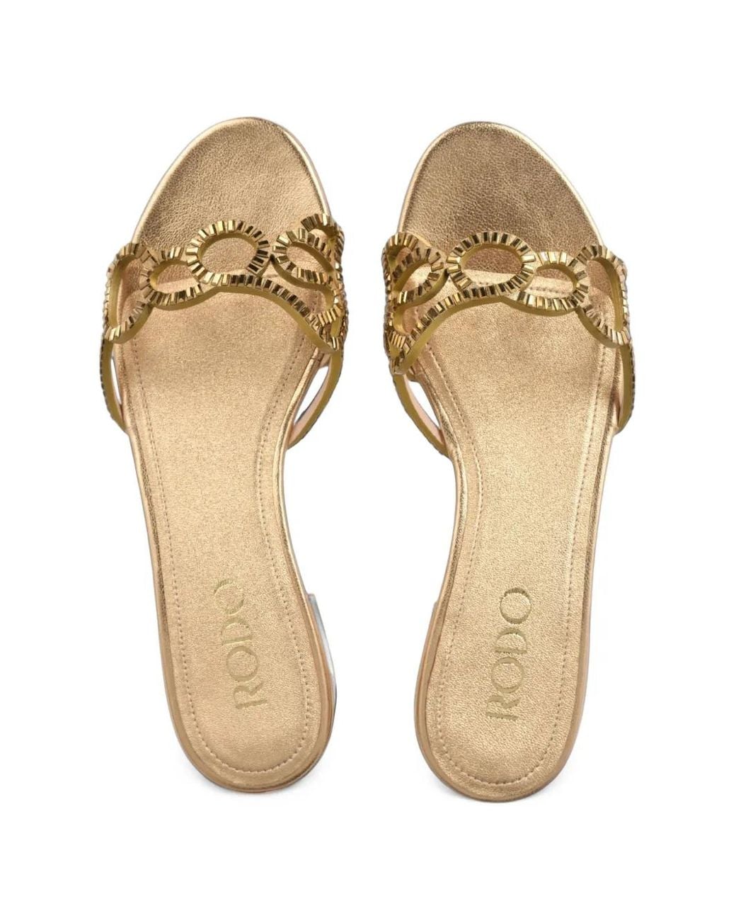 Rodo Natural Crystal-Embellished Cutout Flat Sandals