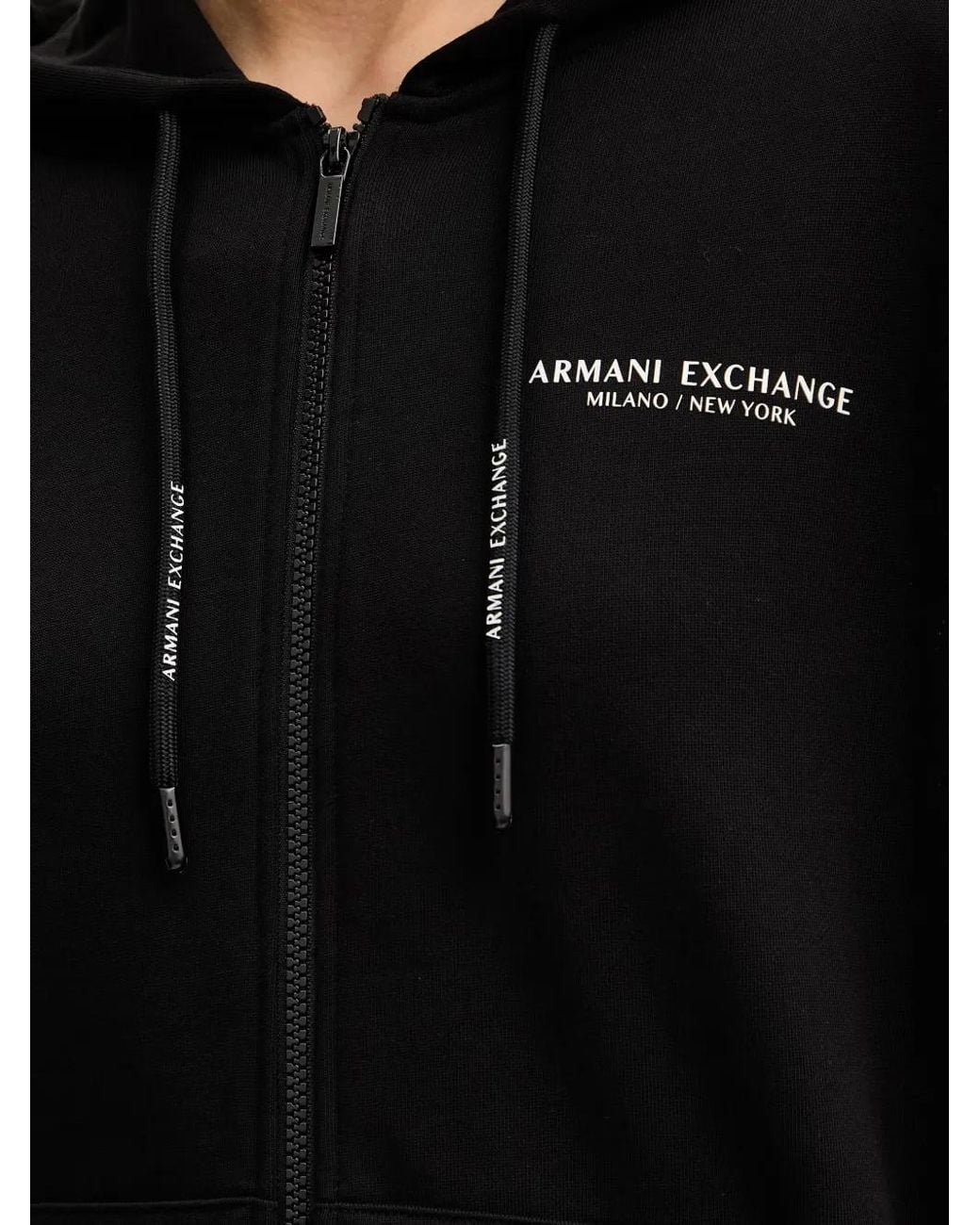 ARMANI EXCHANGE Black Hoodie Zippé À Logo Imprimé