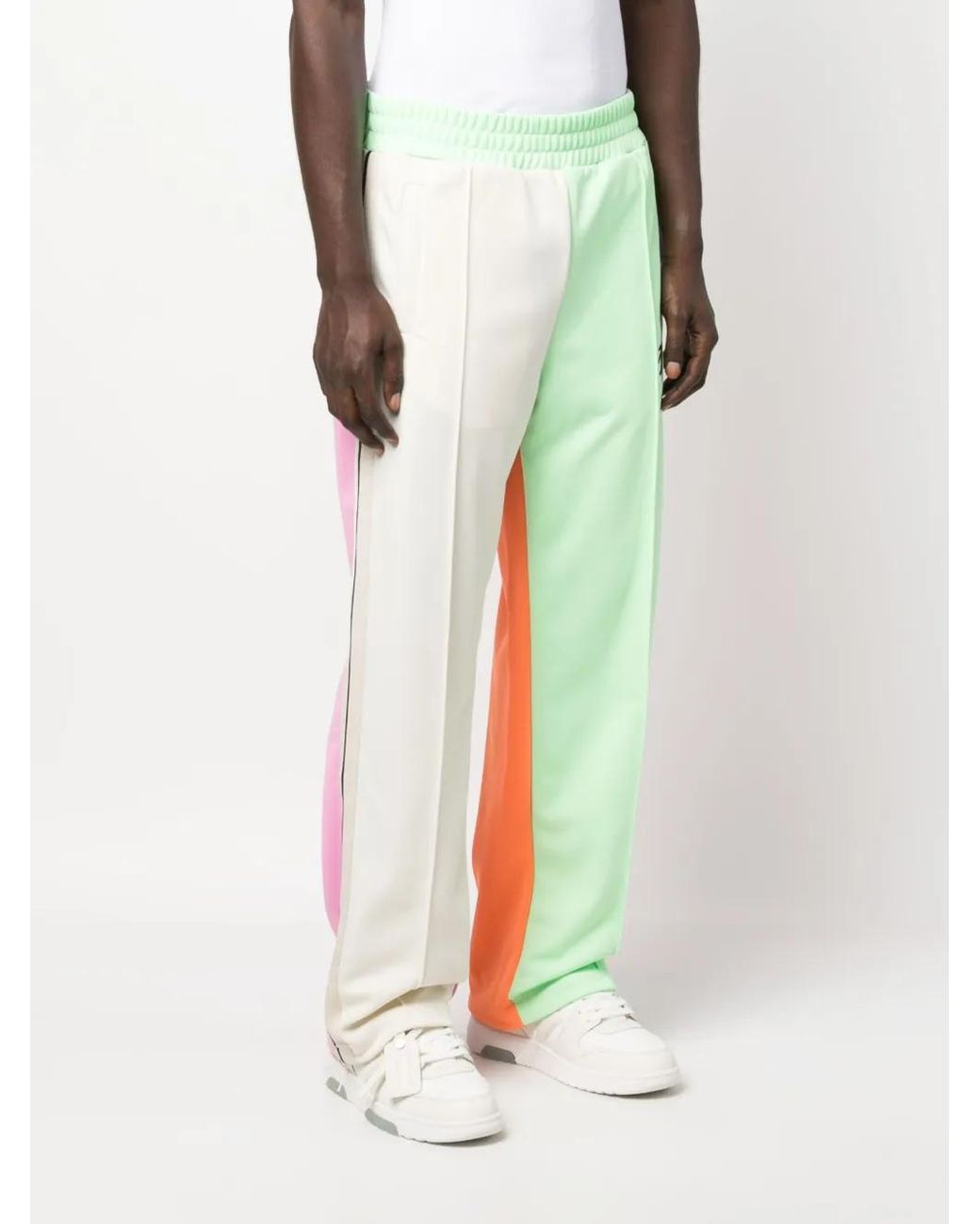 Palm Angels Green Logo-Print Colourblock Track Pants