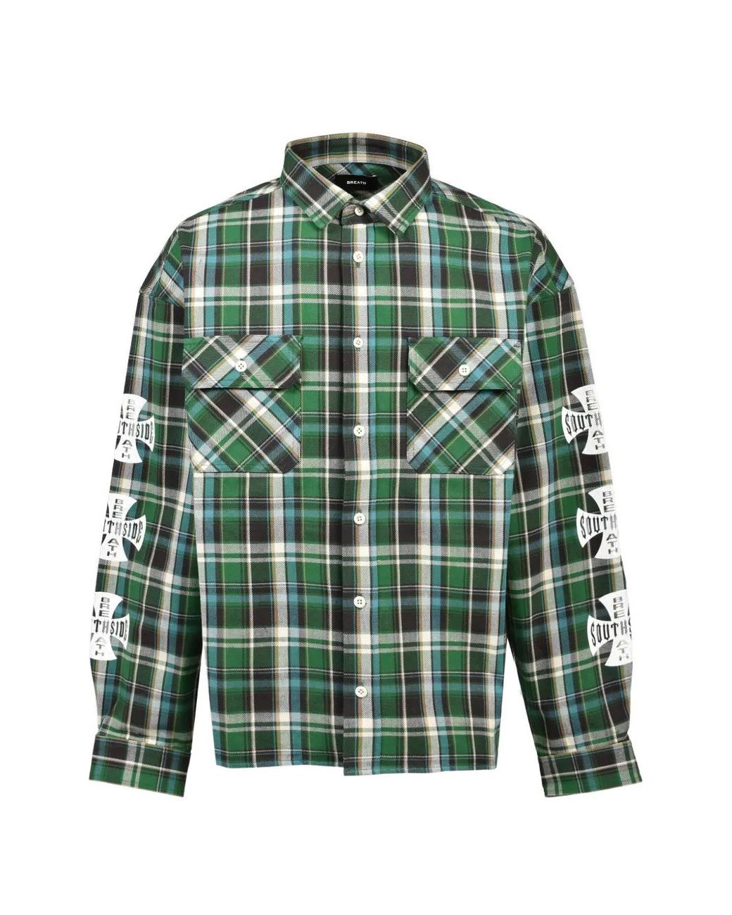 BREATH Green Tartan-Check Graphic-Print Shirt for men