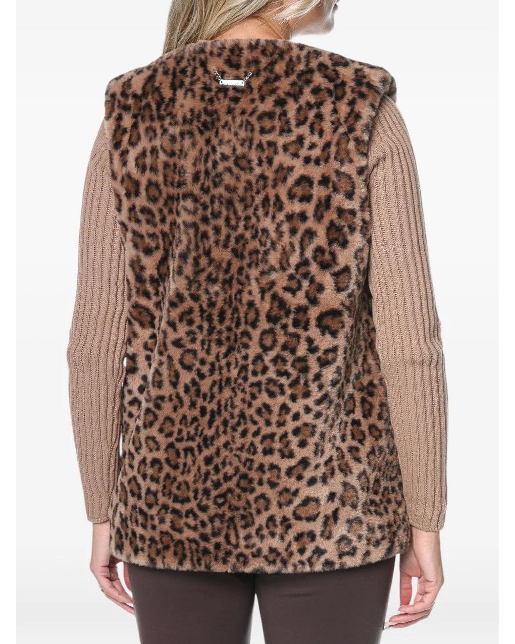 DKNY Brown Leopard-Print Faux-Fur Vest