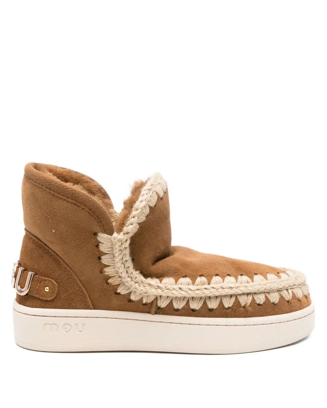 Mou Brown Braided-Detail Suede Boots