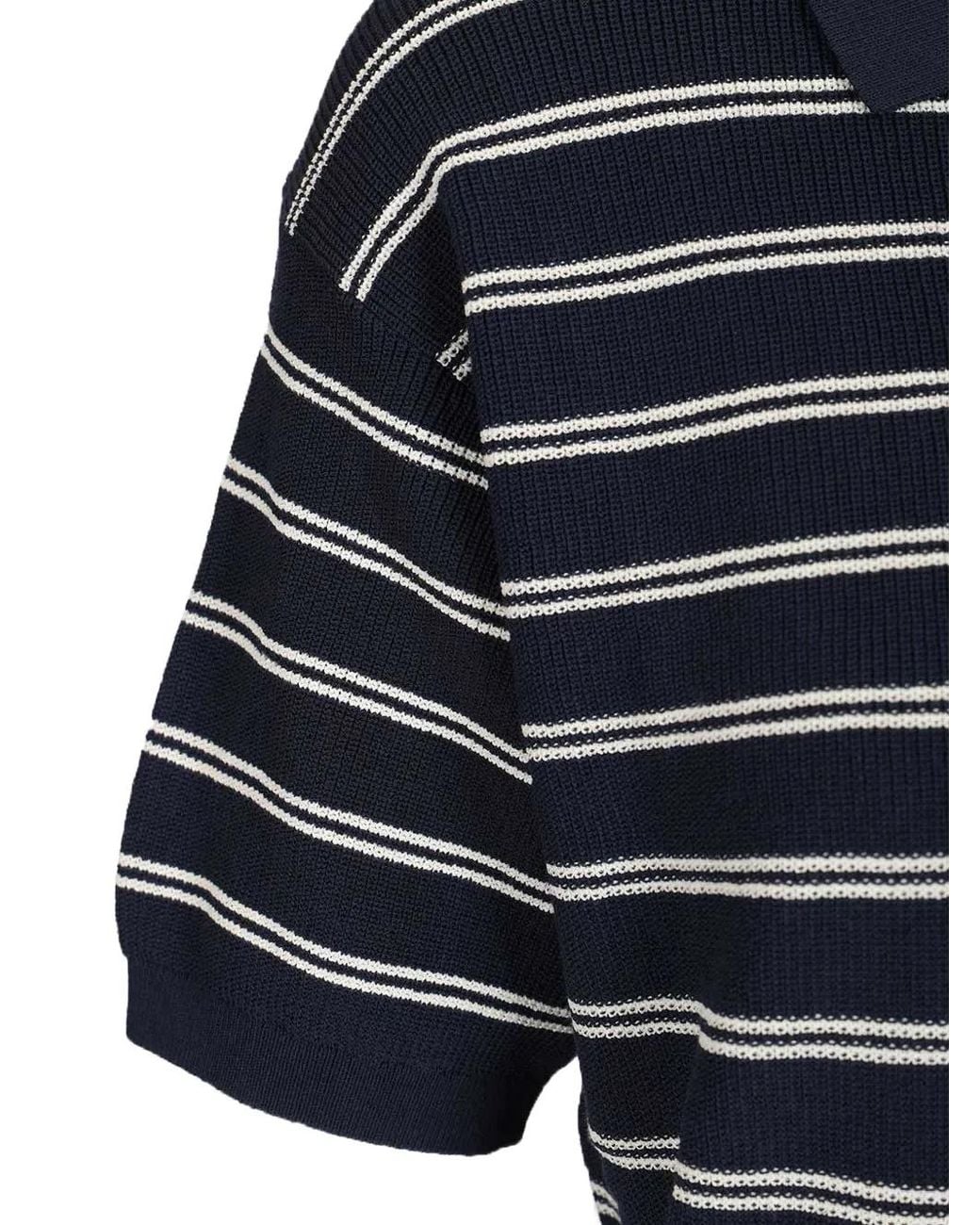 DUNST Blue Striped Short-Sleeve Knit Polo